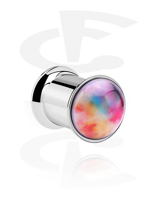 Tunnels & Plugs, Double flared tunnel (surgical steel, silver, shiny finish) with colourful cap, Surgical Steel 316L