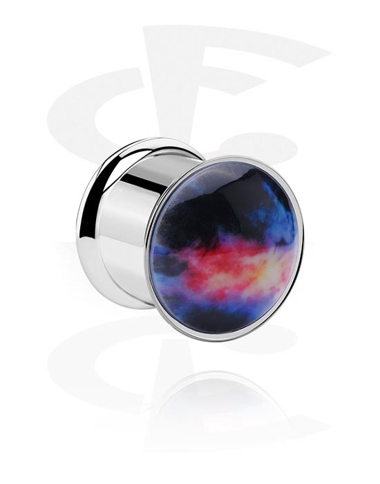 Tunnels & Plugs, Tunnel double flared (acier chirurgical, argent) avec motif galaxie, Acier chirurgical 316L