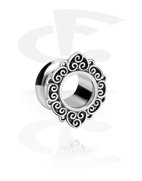 Tunnels & Plugs, Tunnel double flared (acier chirurgical, argent) avec ornement, Acier chirurgical 316L