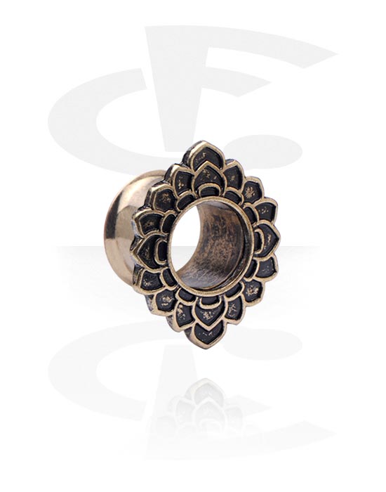 Tunnels & Plugs, Double flared tunnel (surgical steel, antique copper) with flower design, Surgical Steel 316L, Zinc Alloy
