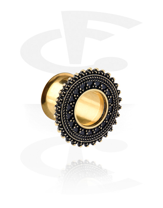Tunnels & Plugs, Double flared tunnel (surgical steel, antique copper) with vintage design, Gold Plated Surgical Steel 316L