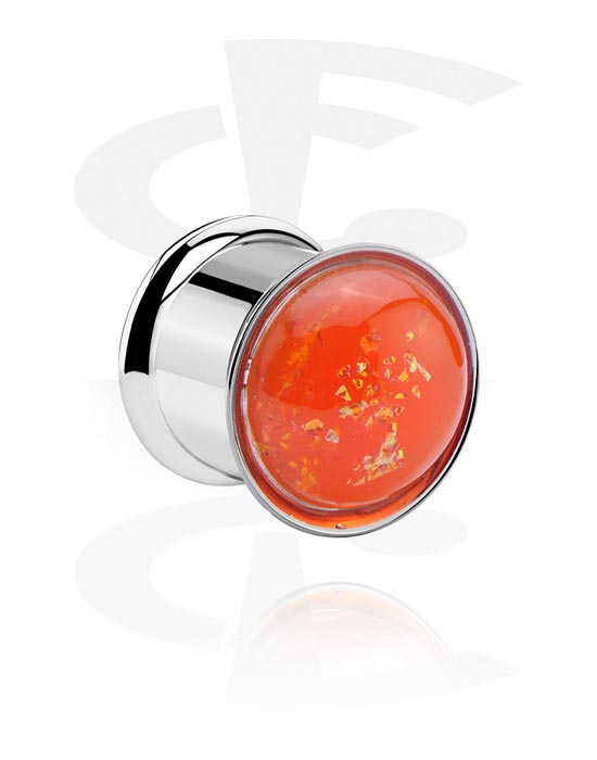 Tunnels & Plugs, Double flared tunnel (surgical steel, silver, shiny finish) with colorful cap, Surgical Steel 316L