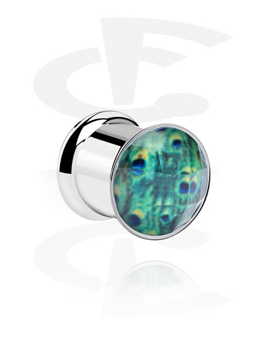 Tunnels & Plugs, Double flared tunnel (surgical steel, silver, shiny finish) with colorful cap, Surgical Steel 316L