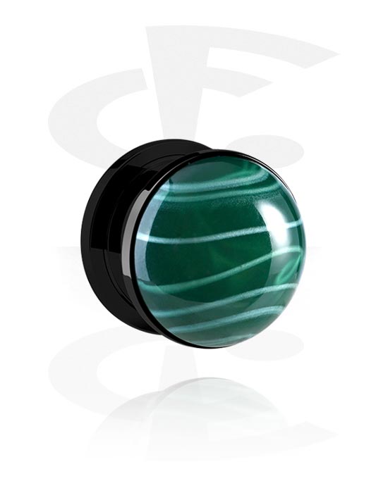 Tunnels & Plugs, Screw-on tunnel (surgical steel, black, shiny finish) with colorful cap, Surgical Steel 316L