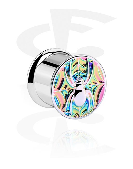 Tunnels & Plugs, Double flared tunnel (surgical steel, silver, shiny finish) with spider attachment and metallic look, Surgical Steel 316L