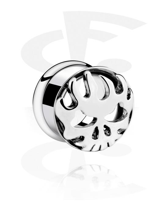 Tunnels & Plugs, Double flared tunnel (surgical steel, silver, shiny finish) with skull design, Surgical Steel 316L