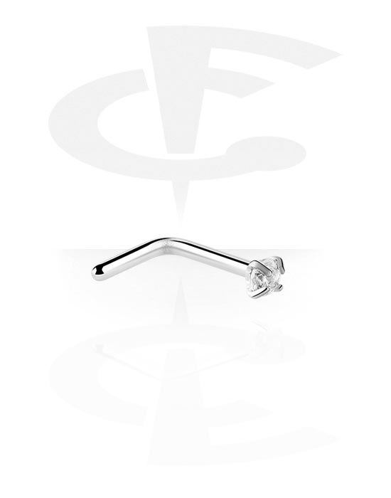 Nose Jewelry & Septums, L-shaped nose stud (titanium, silver, shiny finish) with crystal stone, Titanium