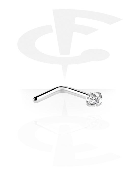 Lshaped nose stud (titanium, silver, shiny finish) with crystal stone