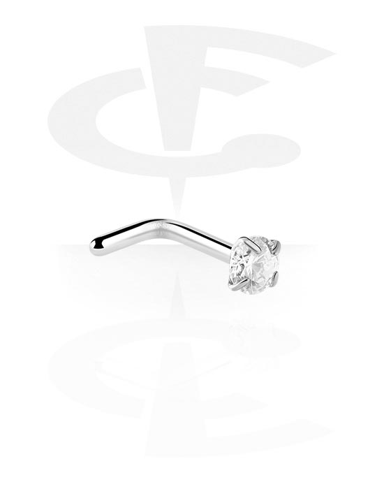 Nose Jewellery & Septums, L-shaped nose stud (titanium, silver, shiny finish) with crystal stone, Titanium