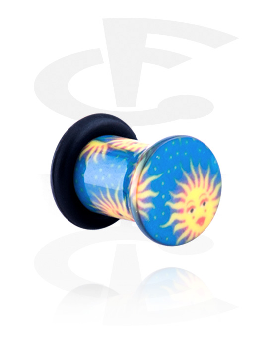 Tunnels & Plugs, Single Flared Plug with with sun and star design, Acrylic