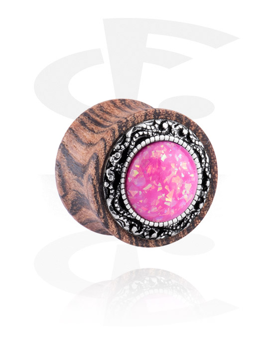 Tunnels & Plugs, Double flared plug (wood) with glittery inlay in various colors, Wood, Plated Brass