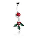 Ívelt barbellek, Belly button ring (surgical steel, silver, shiny finish) val vel mistletoe design és Kristálykövek, Sebészeti acél, 316L