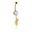 Bananes, Piercing pour le nombril (acier chirurgical, or, finition brillante) avec motif chaussettes de noël et pierre en crystal, Acier chirugical 316L ,  Plaqué or