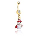 Bananes, Piercing pour le nombril (acier chirurgical, or, finition brillante) avec motif bonhomme de neige et pierre en crystal, Acier chirugical 316L ,  Plaqué or