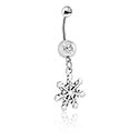 Curved Barbells, Belly button ring (surgical steel, silver, shiny finish) with snowflake charm and crystal stone, Surgical Steel 316L