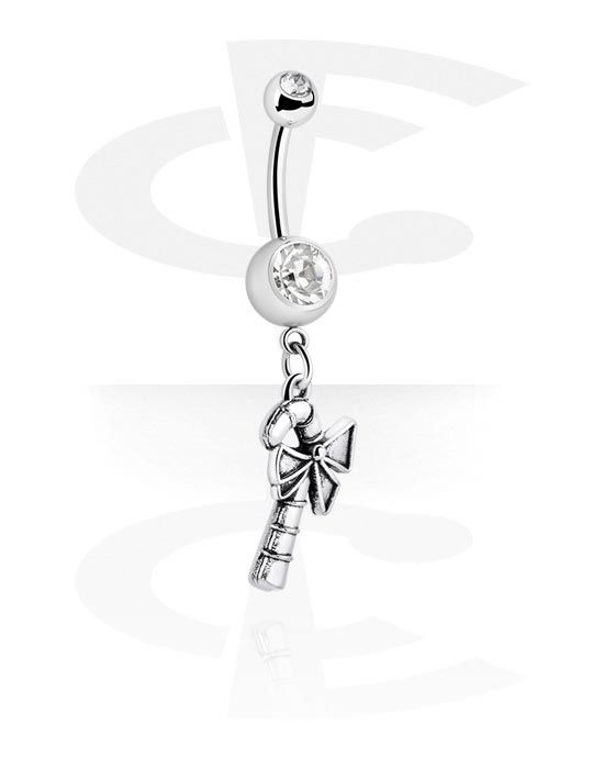 Curved Barbells, Belly button ring (surgical steel, anodised) with Christmas design and crystal stones, Surgical Steel 316L