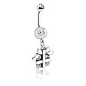 Curved Barbells, Belly button ring (surgical steel, silver, shiny finish) with Christmas design and crystal stone, Surgical Steel 316L