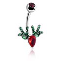 Curved Barbells, Belly button ring (surgical steel, silver, shiny finish) with Winter Reindeer Design and crystal stones, Surgical Steel 316L