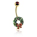 Curved Barbells, Belly button ring (surgical steel, gold, shiny finish) with Christmas design, Gold Plated Surgical Steel 316L