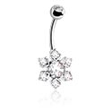 Curved Barbells, Belly button ring (surgical steel, silver, shiny finish) with crystal stones, Surgical Steel 316L