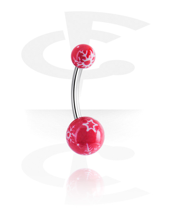 Ívelt barbellek, Belly button ring (surgical steel, silver, shiny finish) val vel acrylic balls, Sebészeti acél, 316L