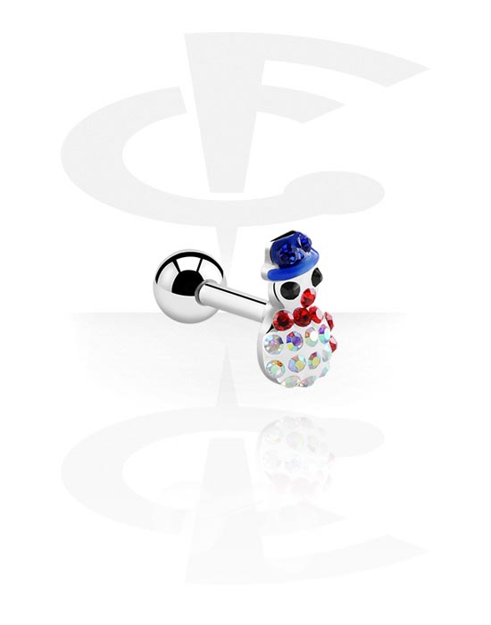 Helix & Tragus, Tragus Piercing with Winter Snowman Design, Surgical Steel 316L