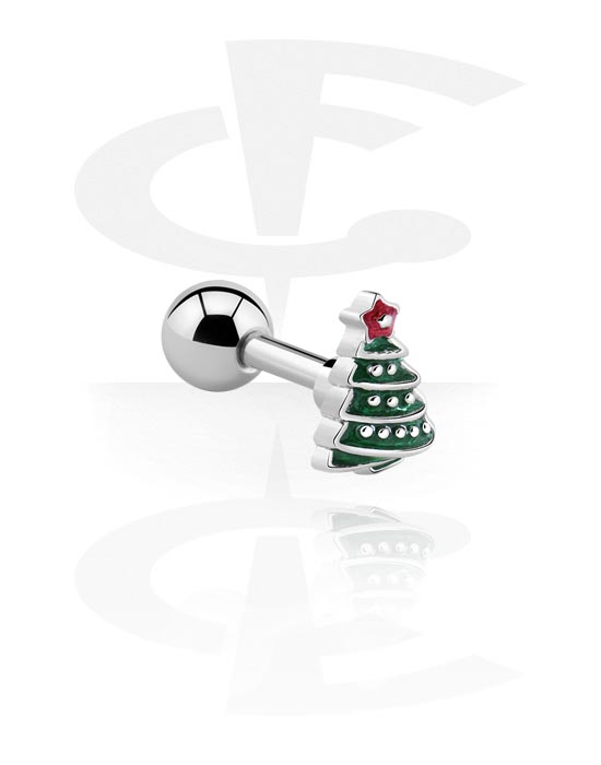 Helix & Tragus, Piercing za tragus s zimskim dizajnom božićnog drvca, Kirurški čelik 316L