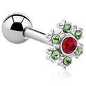 Helix & Tragus, Tragus Piercing with flower design and crystal stones, Surgical Steel 316L