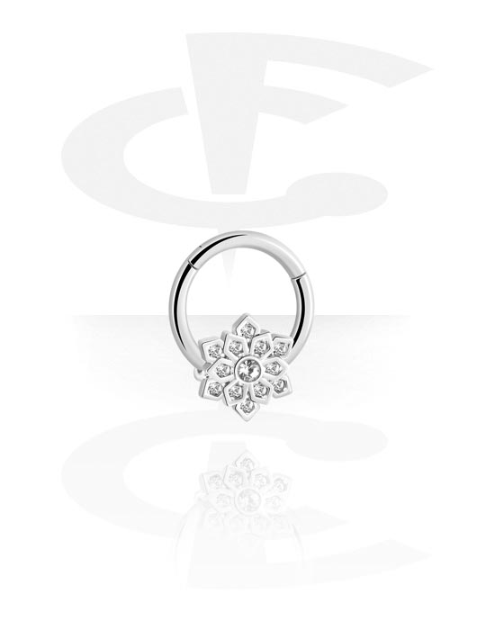 Piercing Rings, Piercing clicker (surgical steel, silver, shiny finish) with crystal stones, Surgical Steel 316L, Plated Brass