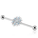 Barbells, Industrial Barbell with crystal stones, Surgical Steel 316L, Plated Brass