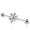 Barbells, Industrial Barbell with snowflake design, Surgical Steel 316L, Plated Brass