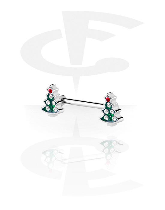 Nipple Piercings, Nipple Barbell with Christmas design, Surgical Steel 316L