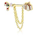 Piercings téton, Barre pour piercing téton avec motif de noël et collier, Acier chirugical 316L ,  Plaqué or