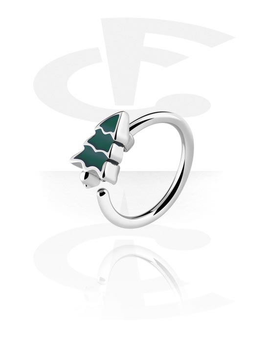 Anéis piercing, Continuous ring (aço cirúrgico, prata, acabamento brilhante) com design árvore de Natal, Aço cirúrgico 316L, Latão revestido