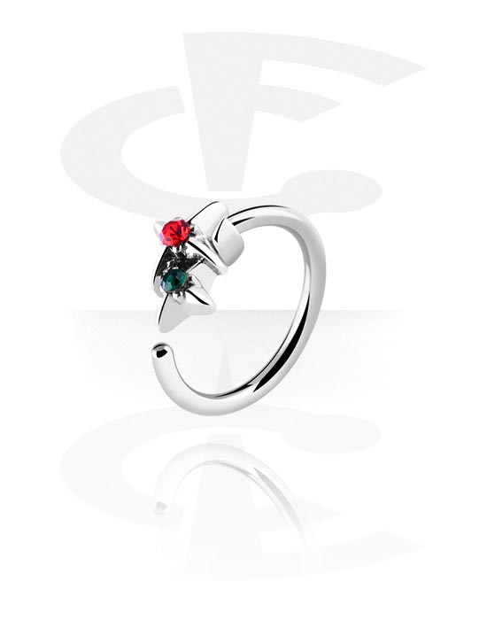 Piercing Rings, Continuous ring (surgical steel, silver, shiny finish) with crystal stones, Surgical Steel 316L, Plated Brass