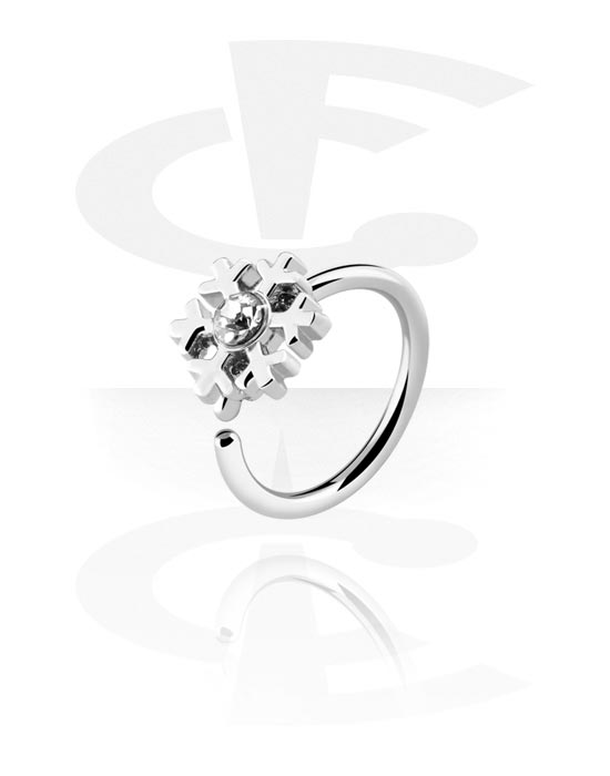Piercing Rings, Continuous ring (surgical steel, silver, shiny finish) with snowflake design and crystal stone, Surgical Steel 316L, Plated Brass