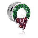Alagutak és dugók, Screw-on tunnel (surgical steel, silver) val vel Christmas wreath és Kristálykövek, Sebészeti acél, 316L