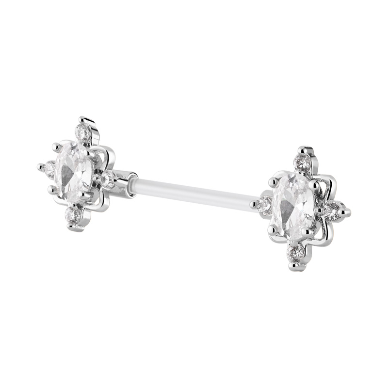 Nipple Barbell (bioflex, transparent) avec pierres en cristal Bioflex/Laiton plaqué Piercings téton
