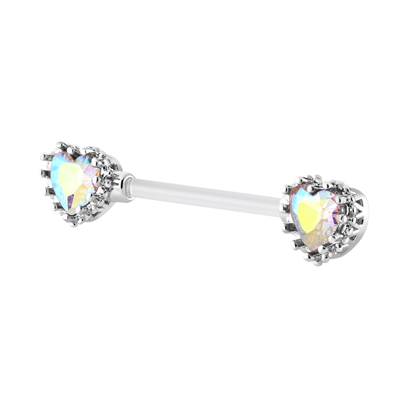 Nipple Barbell (bioflex, transparent) avec coeur en cristal Bioflex/Laiton plaqué Piercings téton