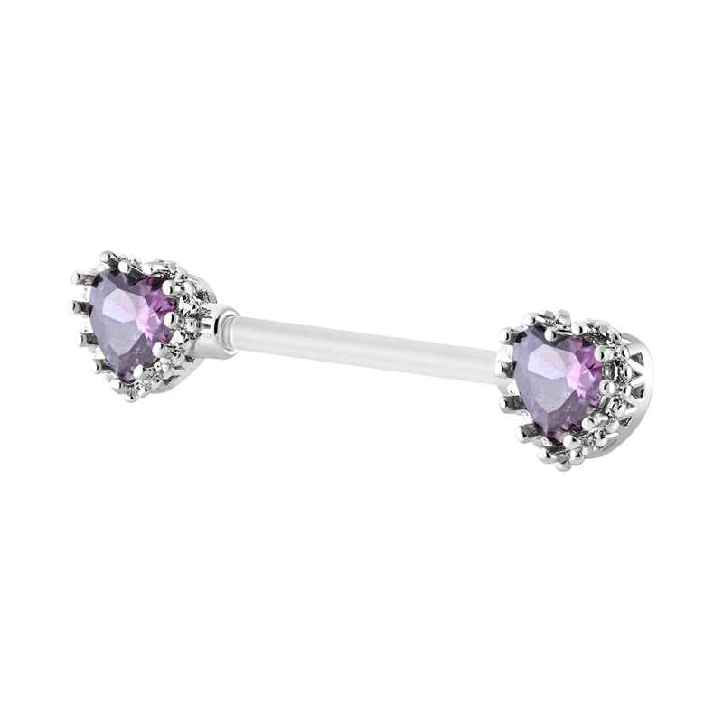 Nipple Barbell (bioflex, transparent) avec coeur en cristal Bioflex/Laiton plaqué Piercings téton