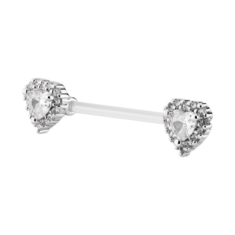 Nipple Barbell (bioflex, transparent) avec coeur en cristal Bioflex/Laiton plaqué Piercings téton