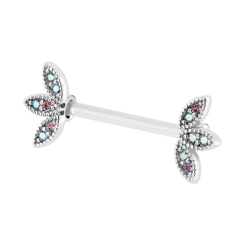 Nipple Barbell (bioflex, transparent) avec pierres en cristal Bioflex/Laiton plaqué Piercings téton
