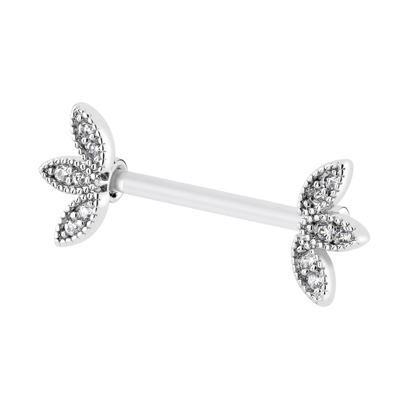 Nipple Barbell (bioflex, transparent) avec pierres en cristal Bioflex/Laiton plaqué Piercings téton