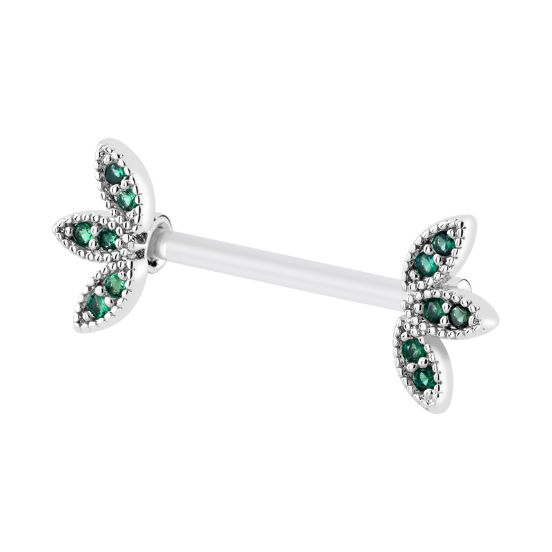 Nipple Barbell (bioflex, transparent) avec pierres en cristal Bioflex/Laiton plaqué Piercings téton