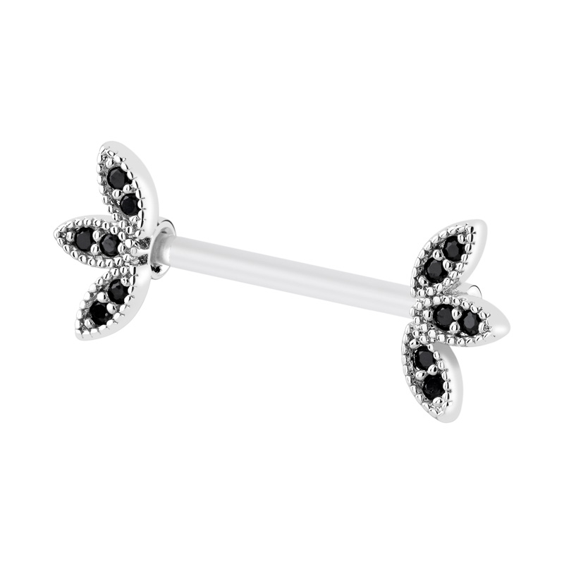 Nipple Barbell (bioflex, transparent) avec pierres en cristal Bioflex/Laiton plaqué Piercings téton
