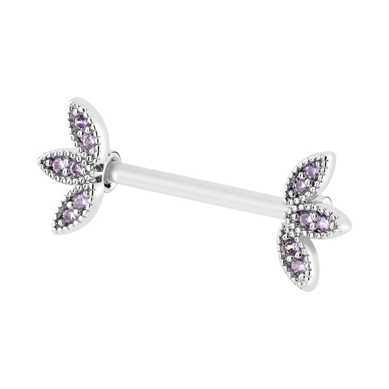 Nipple Barbell (bioflex, transparent) avec pierres en cristal Bioflex/Laiton plaqué Piercings téton