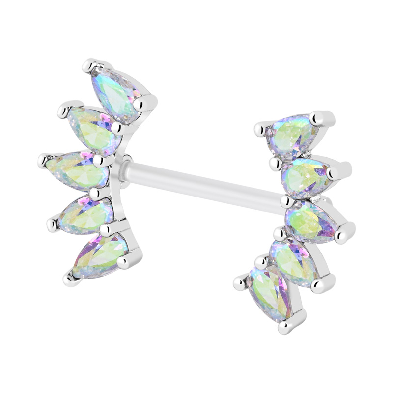 Nipple Barbell (bioflex, transparent) avec pierres en cristal Bioflex/Laiton plaqué Piercings téton