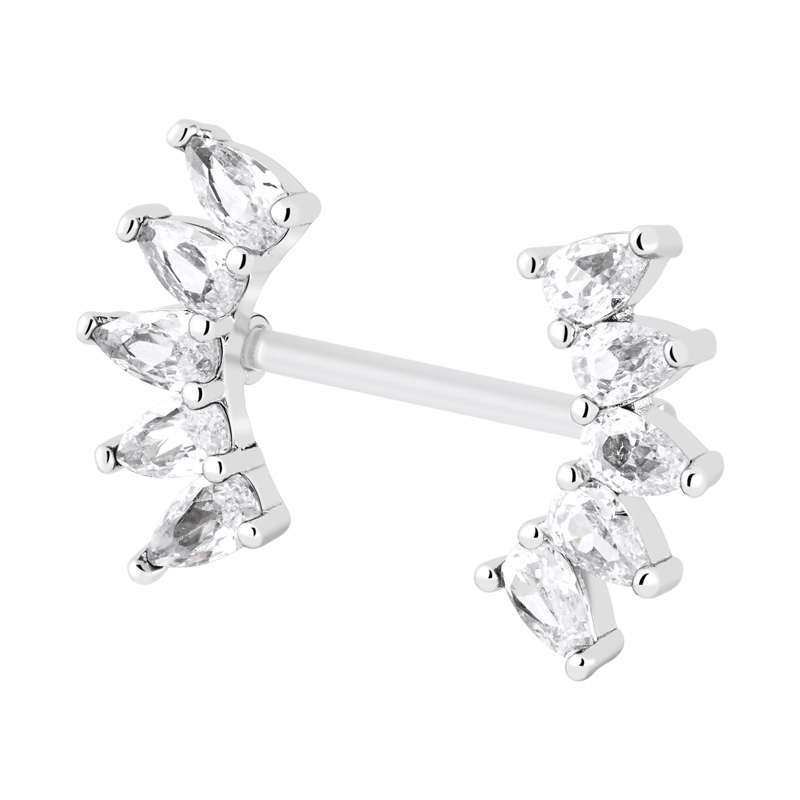 Nipple Barbell (bioflex, transparent) avec pierres en cristal Bioflex/Laiton plaqué Piercings téton