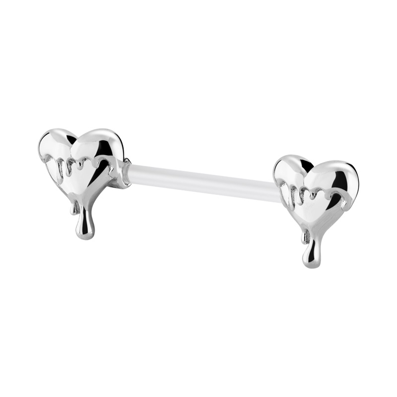 Nipple Barbell (bioflex, transparent) avec accessoire coeur Bioflex/Laiton plaqué Piercings téton