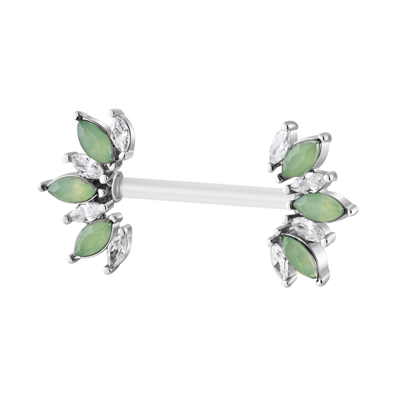 Nipple Barbell (bioflex, transparent) avec pierres en cristal Bioflex/Laiton plaqué Piercings téton